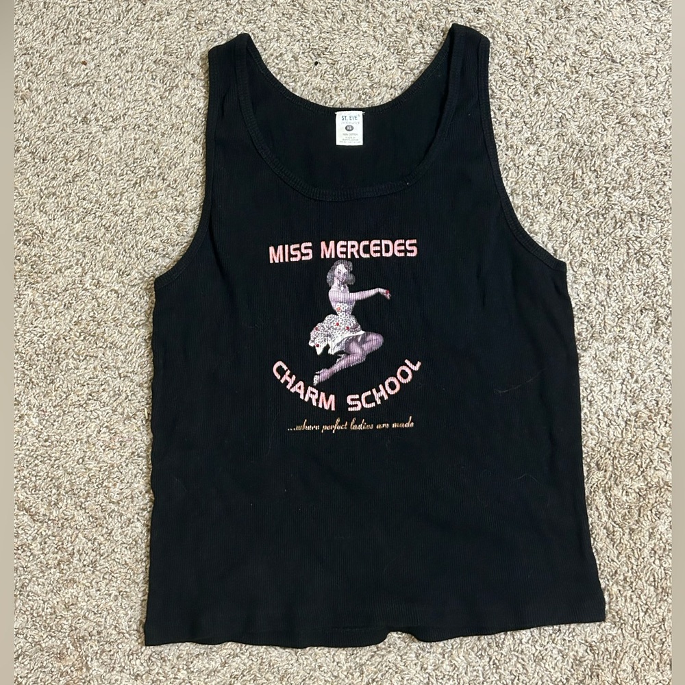 St. Eve intimates Black Tank Top Pink Graphic Miss Mercedes Charm School Cotton